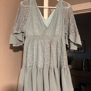 Elegant Lace Button-Down Dress in Light Blue
